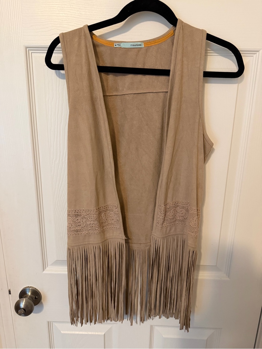 Maurices Taupe Suede-Look Fringe Vest